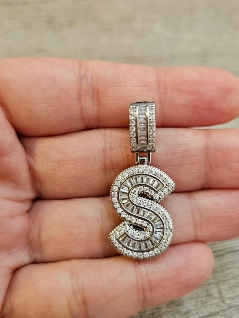 Sterling Silver 'S' Initial Pendant with Clear CZ Accents